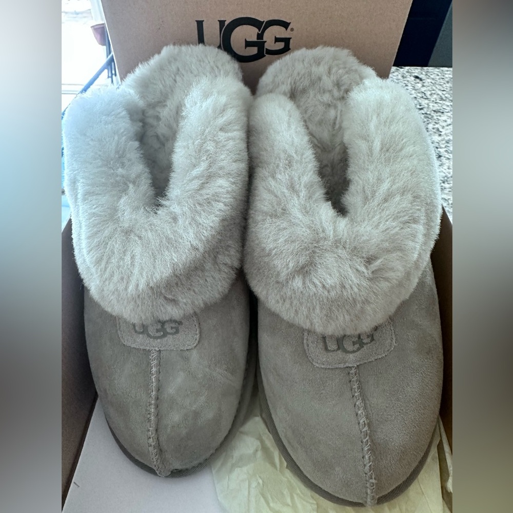UGG Soft Gray Slippers with hard bottom